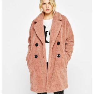 Bershka faux shearling jacket rustic pink